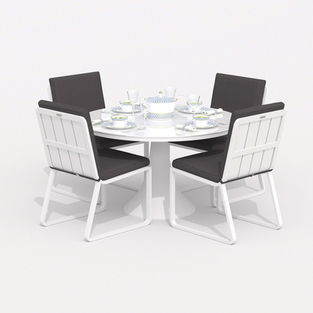 Обеденная группа Ideal Patio ДИВА ГИРА  каркас белый, стол стекло диа 110, ткань антрацит