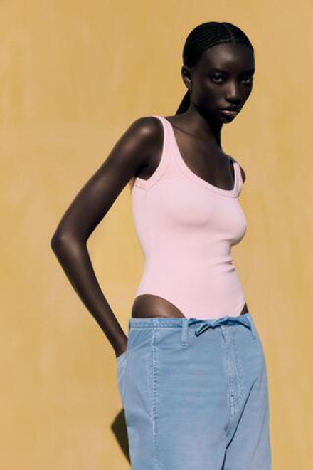 ZARA БОДИ В РУБЧИК, РОЗОВЫЙ