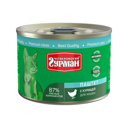Паштет с Курицей 190г, Четвероногий ГУРМАН консервы для кошек, жб