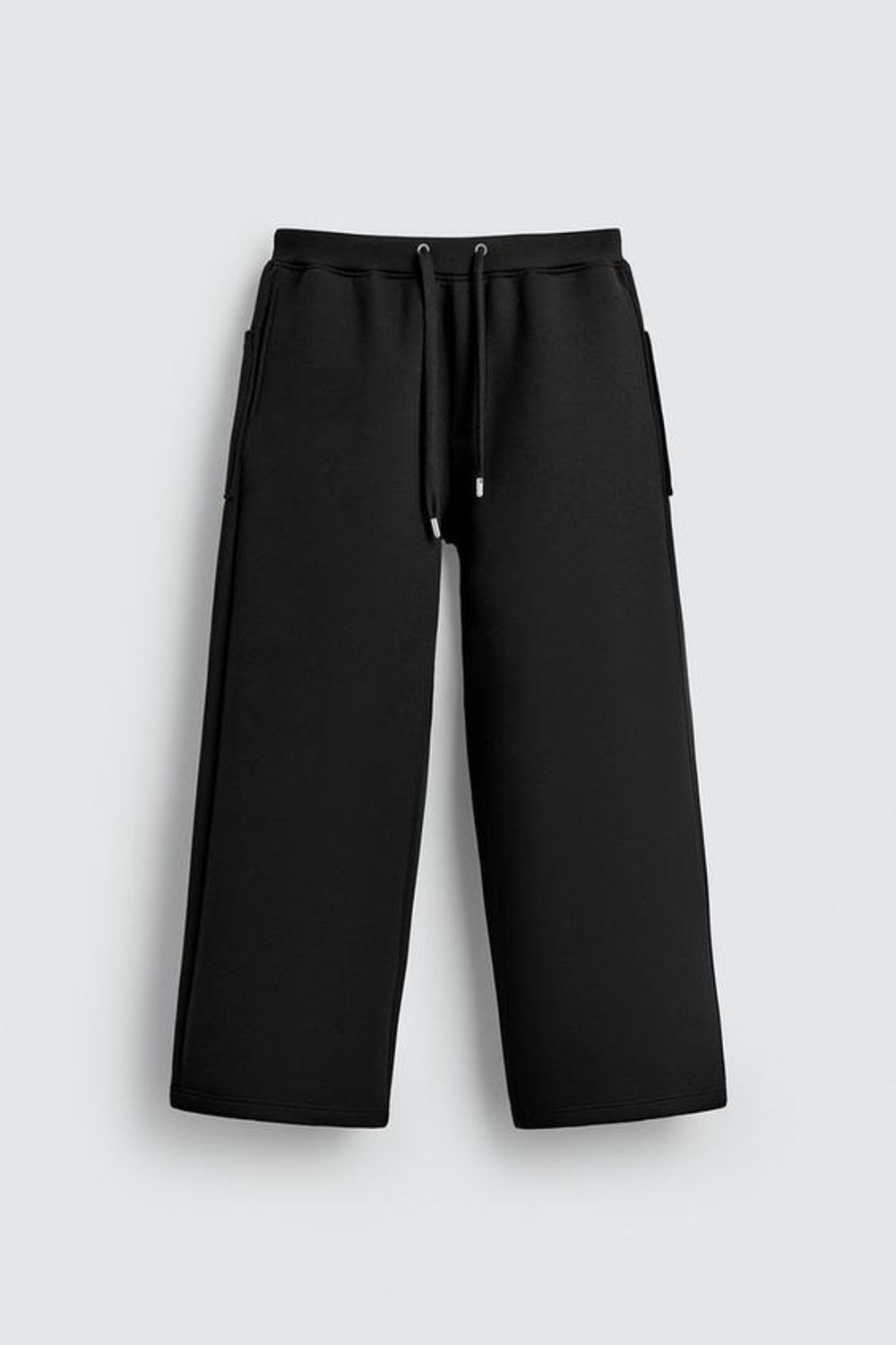 ZARA БРЮКИ INTERLOCK WIDE FIT, ЧЕРНЫЙ
