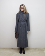 Пальто с дополнительными петлями из шерсти Стелла Маккартни полоска серый