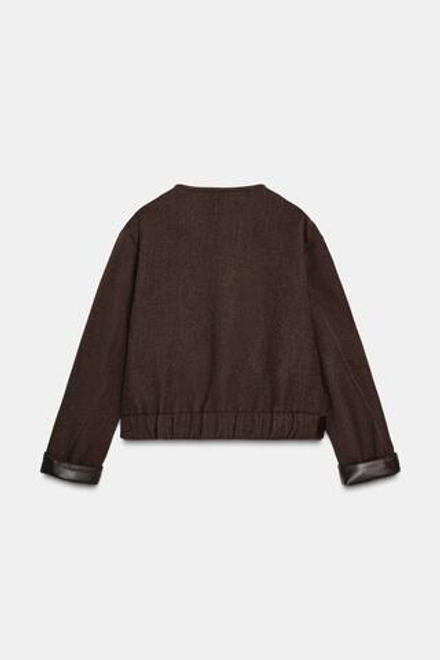 ZARA МЯГКАЯ КУРТКА С ОТДЕЛКОЙ ПОД КОЖУ, КОРИЧНЕВЫЙ