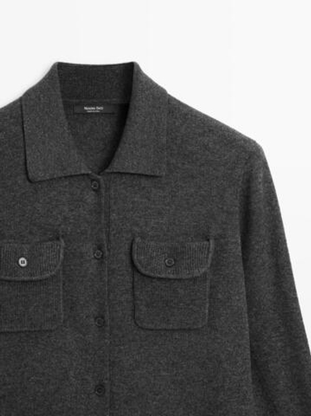 Massimo Dutti Кардиган из смесовой шерсти с карманами, антрацитово-серый