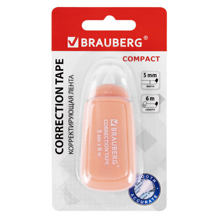 Корректирующая лента BRAUBERG COMPACT PLUS PASTEL, 5 мм х 6 м, корпус ассорти, блистер, 270551