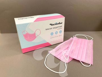 Маска Чистовье трехслойная медицинская (100 шт/уп) розовые