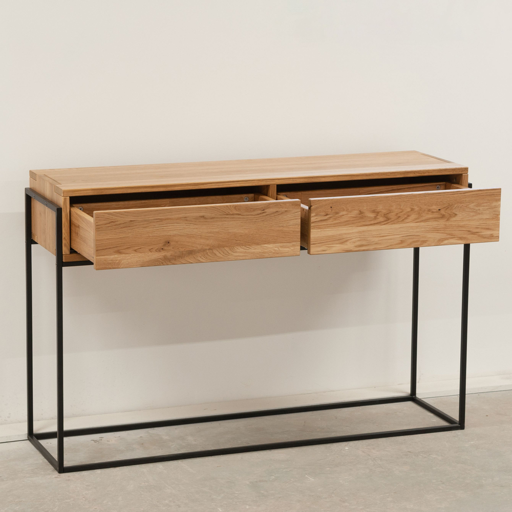 Туалетный столик консоль G+K с 2 ящиками из массива дикого дуба в стиле лофт