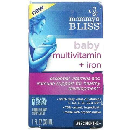 Детское здоровье Mommy's Bliss, детские поливитамины + железо, от 2 месяцев, виноград, 30 мл (1 жидк. унция)