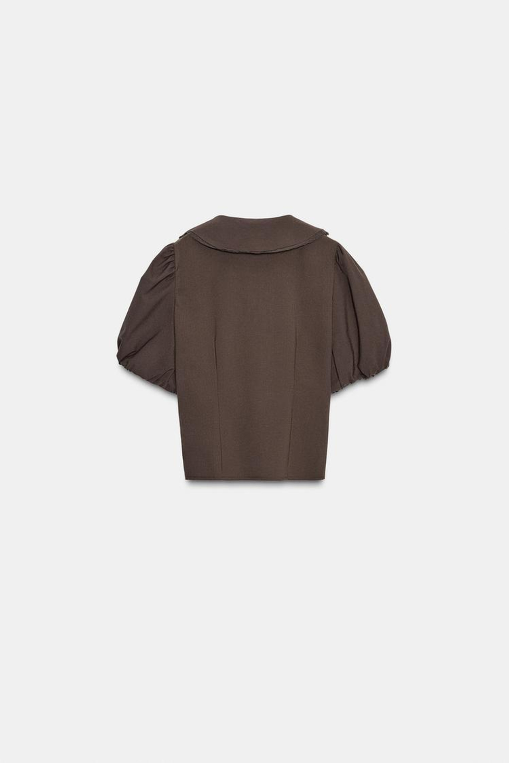 ZARA ТОП С БОЛЬШИМ ОТЛОЖНЫМ ВОРОТНИКОМ И ОБЪЕМНЫМИ РУКАВАМИ, КОРИЧНЕВЫЙ