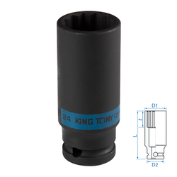 KING TONY (443024M) Головка торцевая ударная глубокая двенадцатигранная 1/2", 24 мм