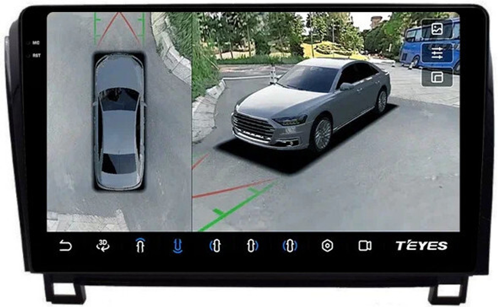 Магнитола для Toyota Tundra XK50 2007-2013, Sequoia XK60 2007-2022 - Teyes CC3-2K-360 на Android 10, 2K QLED, 6Гб+128Гб, CarPlay, 4G SIM-слот, 4 камеры в комплекте