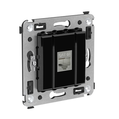 Компьютерная розетка RJ-45 без шторки в стену, кат.5e одинарная экранированная, "Avanti", "Черный квадрат"