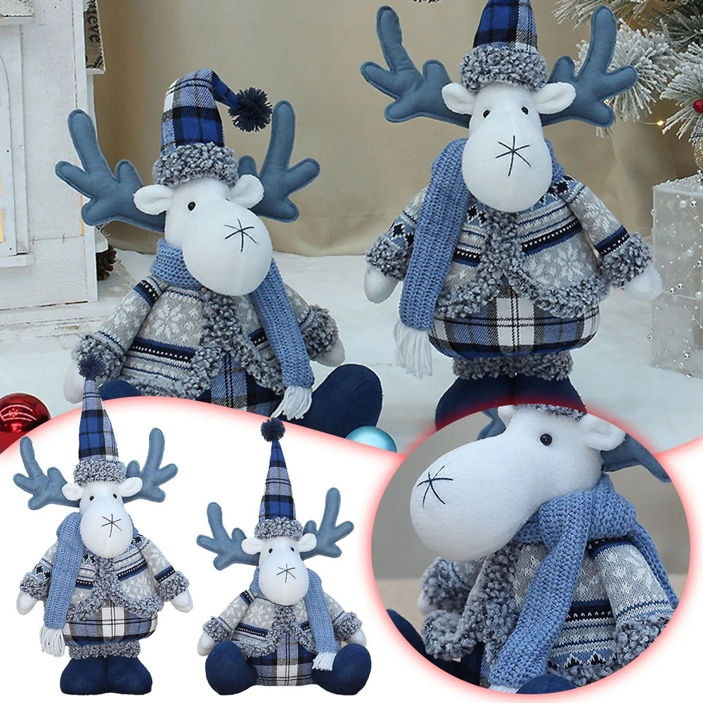 Новогодняя игрушка ручной работы, олень с рогами. Рождественское и новогоднее украшение под елку, стоячий