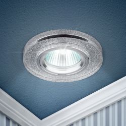 DK7 CH/SHSL Светильник ЭРА декор стекло круглое MR16,12V/220V, 50W, хром/серебряный блеск | Декоративные встраиваемые светильники