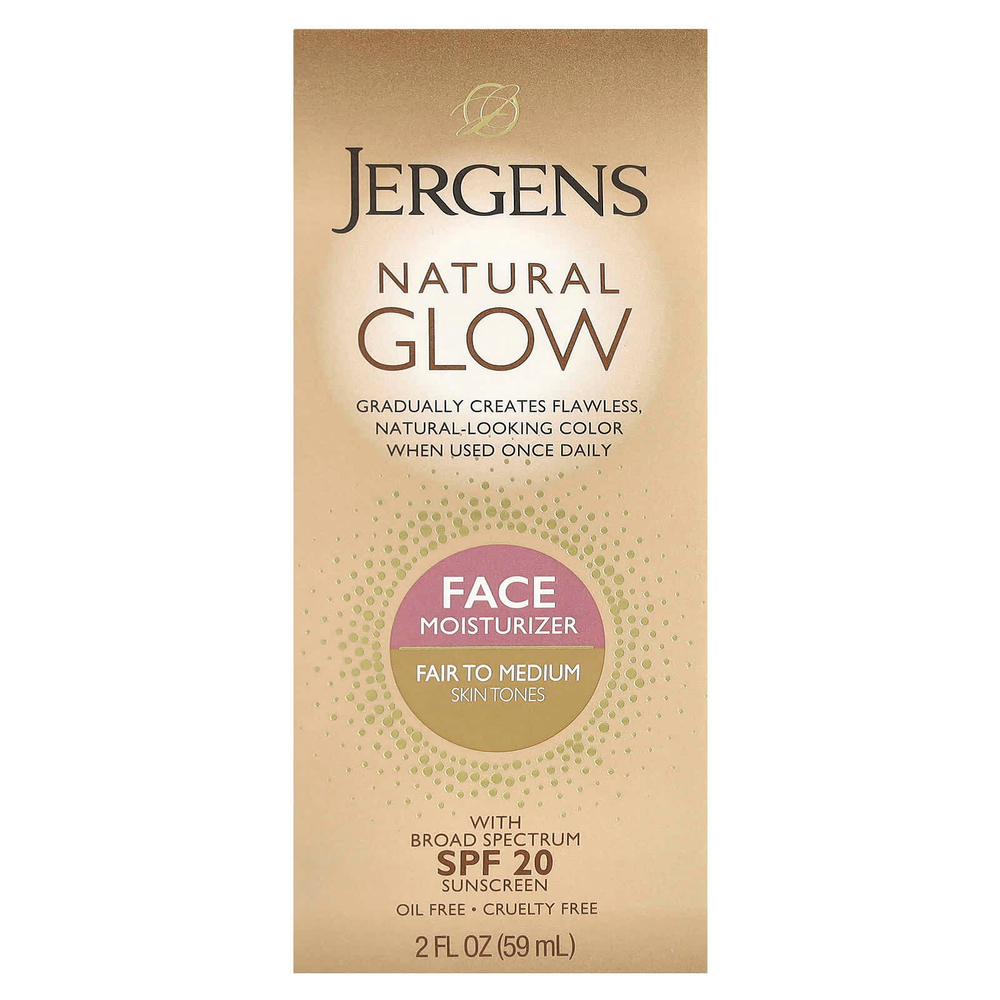Jergens, Natural Glow, увлажняющее средство для лица, SPF 20, от умеренного до среднего, 59 мл (2 жидк. унц.)