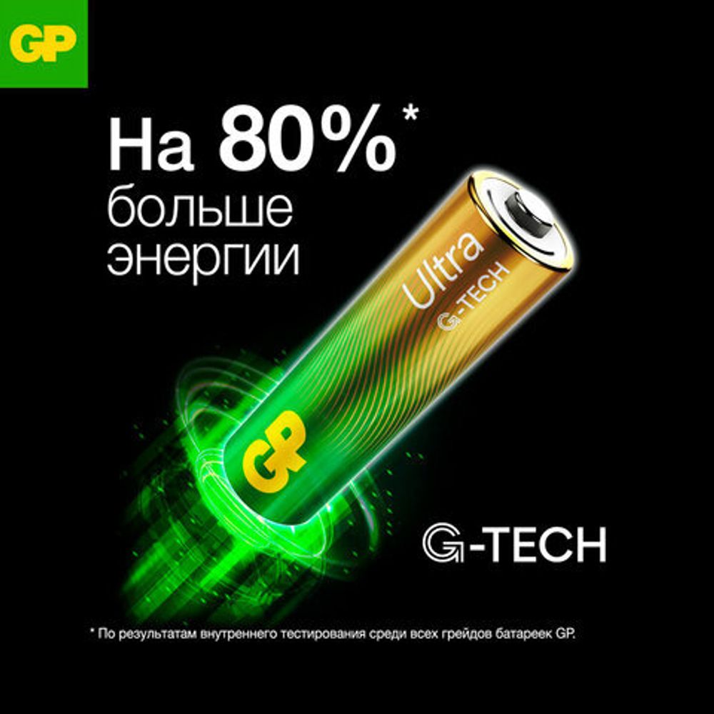 Батарейки КОМПЛЕКТ 2 шт., GP Ultra G-Tech, AAA (LR03, 24А), алкалиновые, мизинчиковые, 24AUA21-2CRSBC2