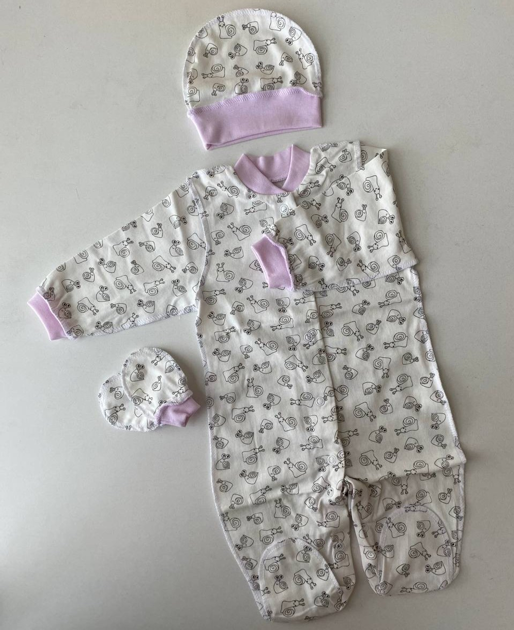 Комплект на выписку "Малышки" (7 пр.) - лето (плед,комб.-мол, комб-кн,шап. с отв, шап.,цап.,бант (Цвет: Розовый)