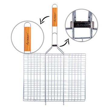 Решетка для гриля 40х30х2 см. из хромированной стали СКАУТ СК-0707 с деревянными ручками