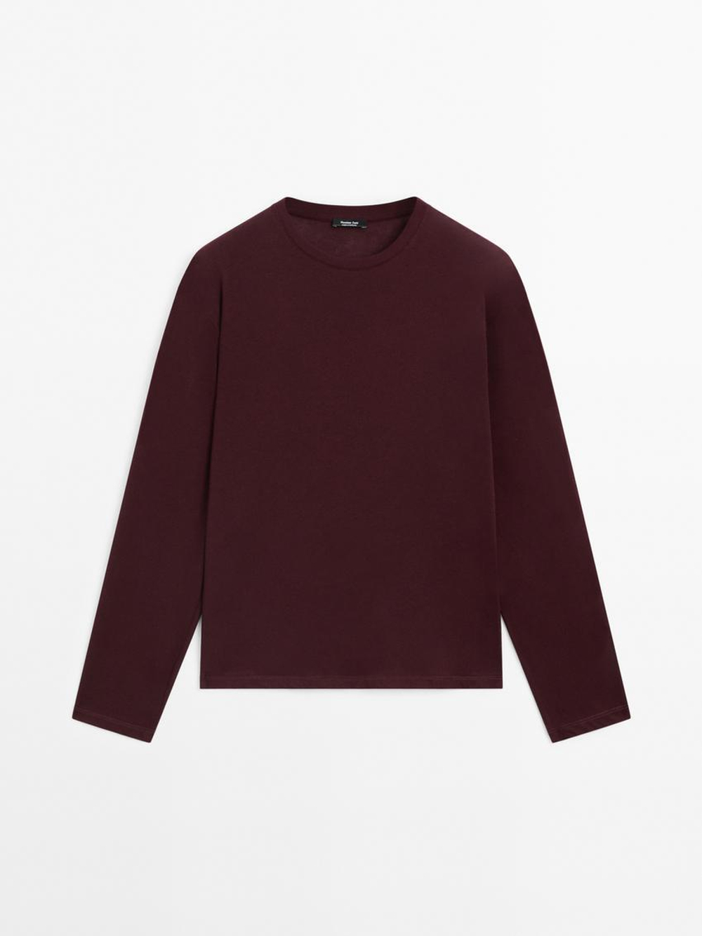 Massimo Dutti Лонгслив из 100% хлопка, бургундский