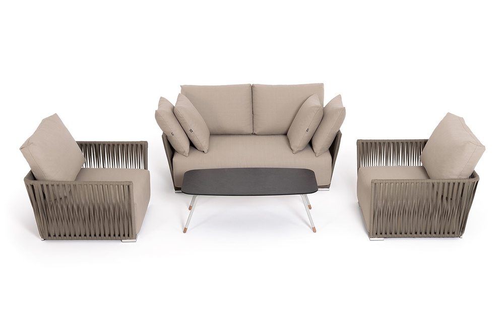 "Форли" лаунж-зона 4-местная плетеная из роупа (веревки), каркас алюминиевый светло-серый, роуп серо-коричневый