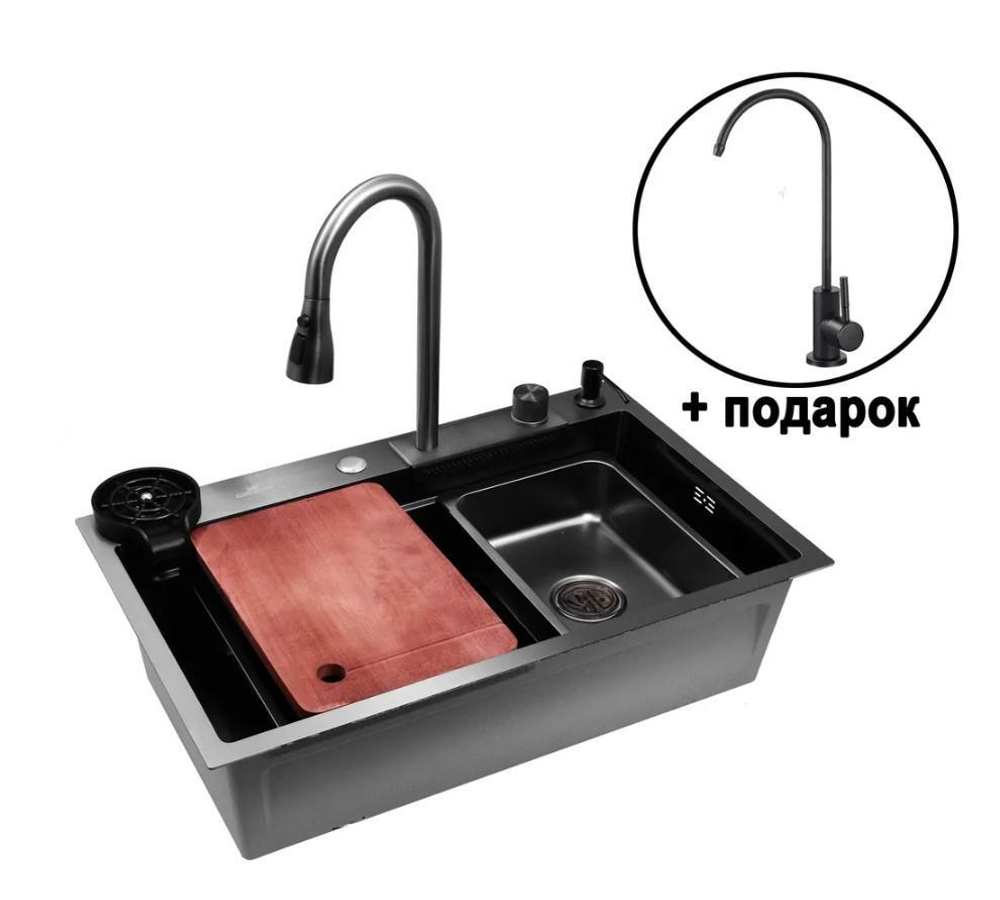 Комплект кухонной мойки WISENT WG37545B-S Graphit-Black