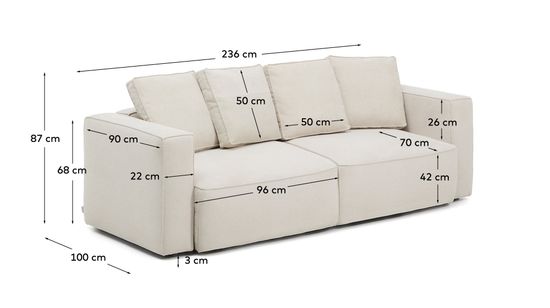 3-местный диван-кровать Marela бежевый шенилл 236 см