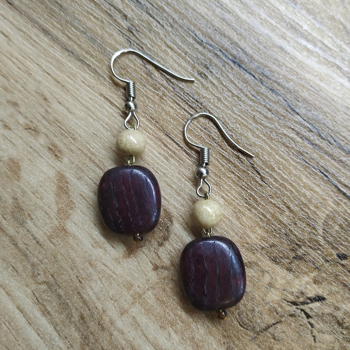 Серьги Камешек, дерево, цвет светло-кор., вишневый, 13x25 мм 312637