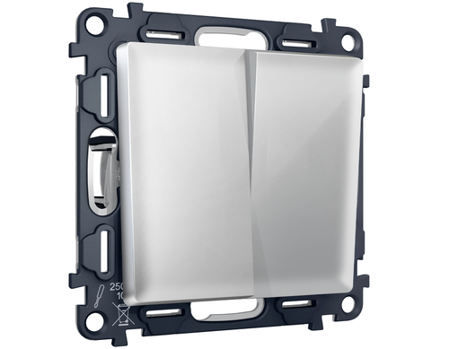 MA403050 Комплект механизма 2-кл выключателя с самовозвратом ALFA Серебро глянец QUANT (AP4030, VM129)