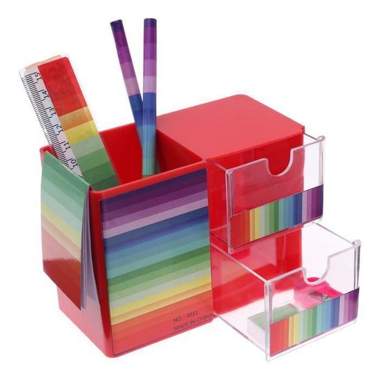 Набор настольный детский с ящичками "Радужный", подставка,2 карандаша, линейка, точилка, ластик, блокнот 8 листов