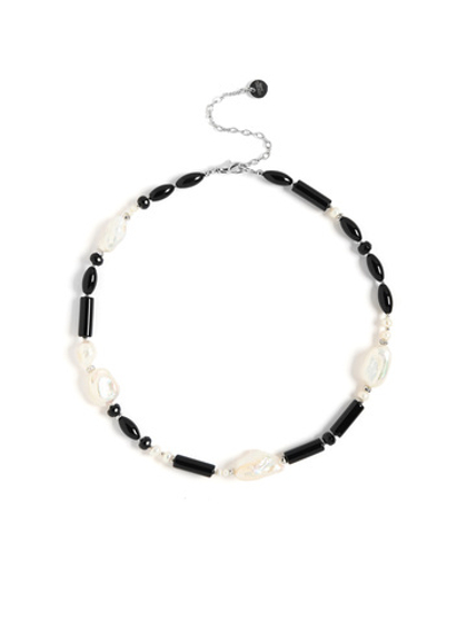 Чокер "Chess queen" с черным агатом Silver