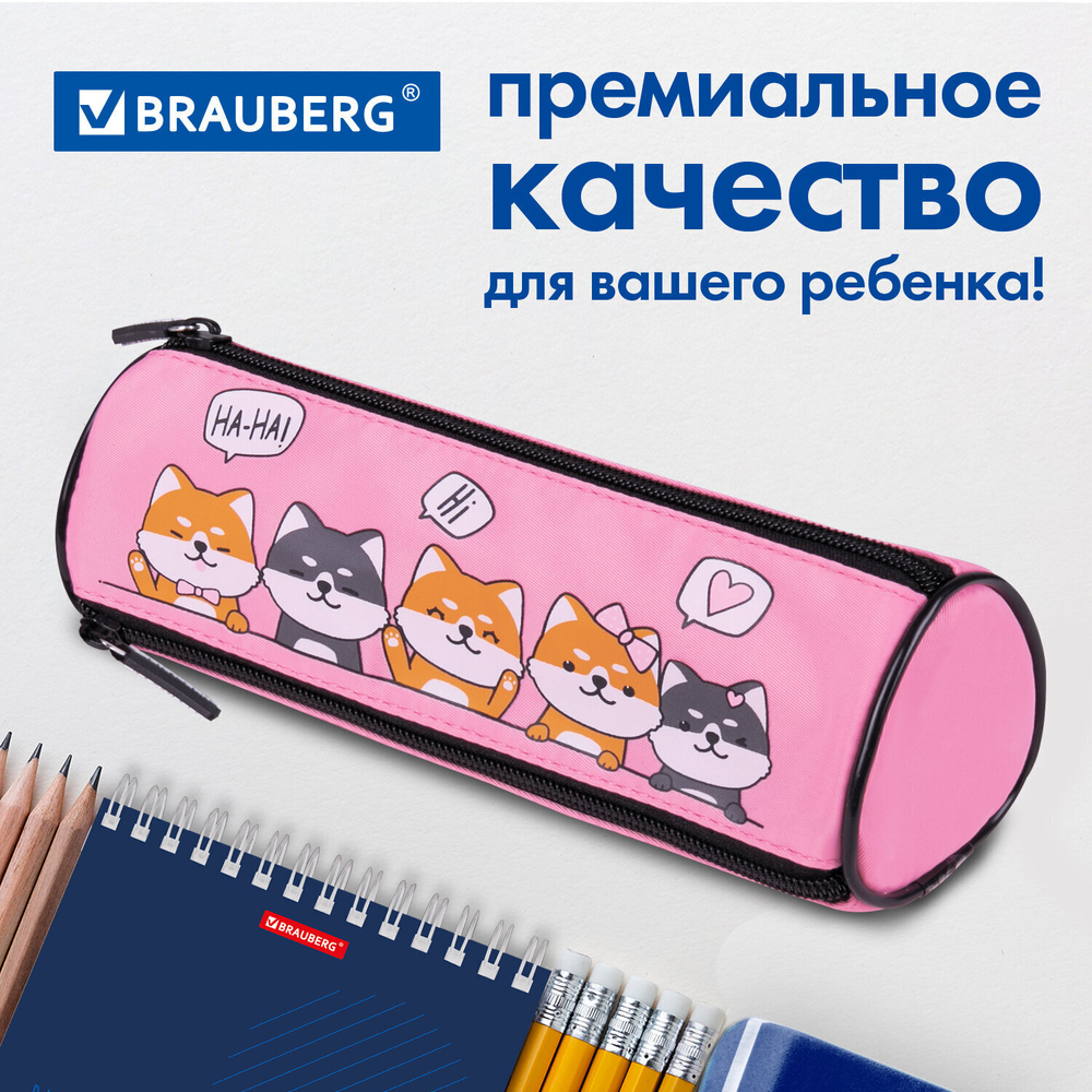Пенал BRAUBERG 3 отделения нейлон 21х7х7 см "Puppies" (2 штуки в упаковке)