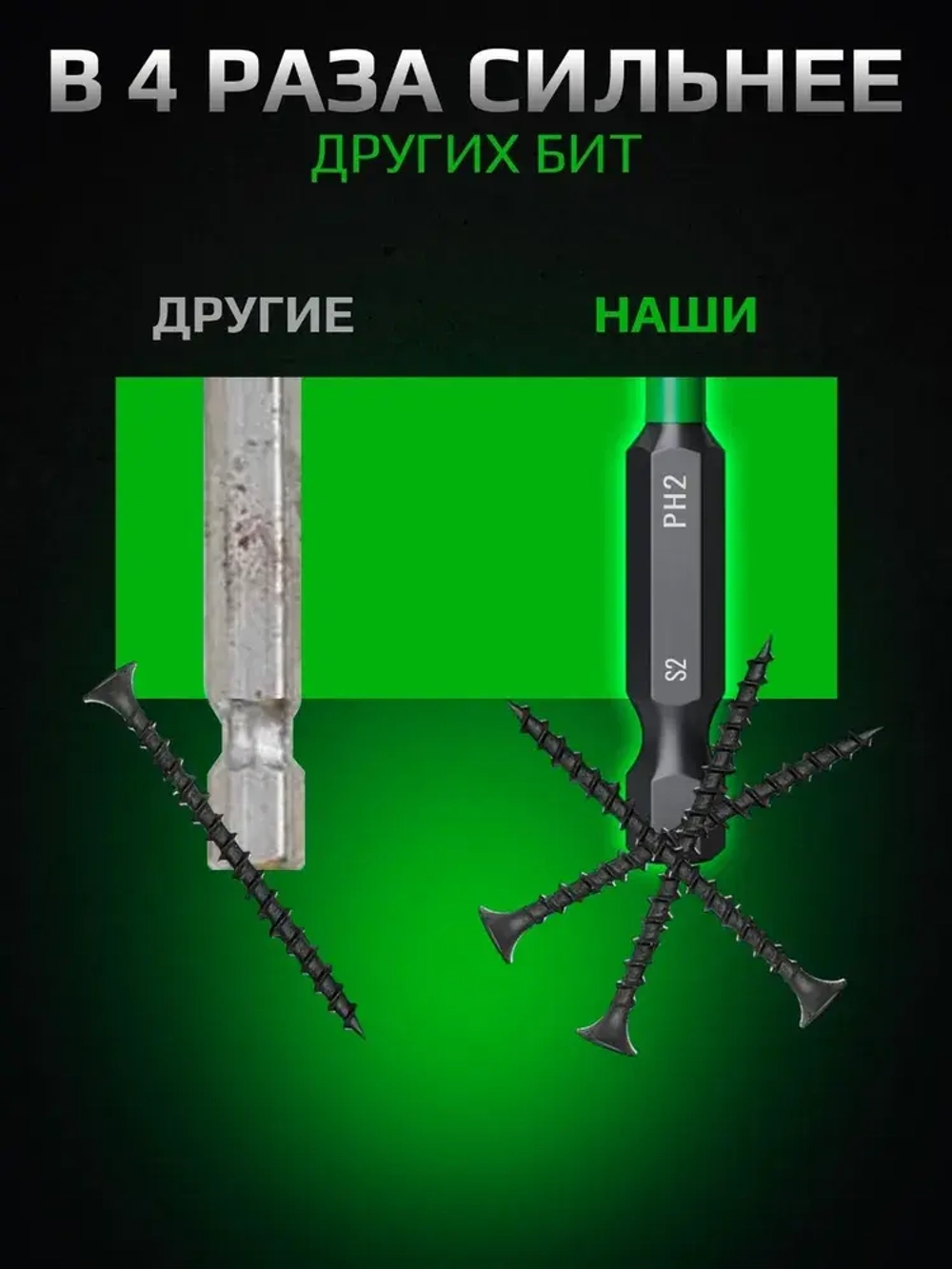 Биты для шуруповерта магнитные S2 PH2 x 70 мм 5 шт