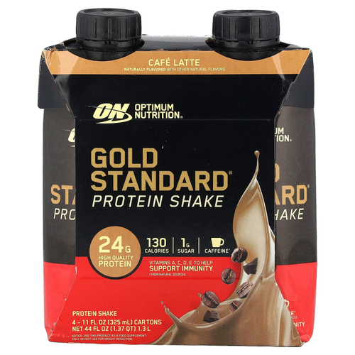 Optimum Nutrition, Gold Standard®, протеиновый коктейль, кофейный латте, 4 коробки по 325 мл (11 жидк. Унций)