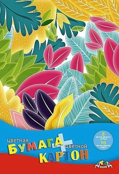 Картон цв А4 (8л 8цв)+бумага цв (16л 8цв) "Разноцветный лес" в папке (Апплика)