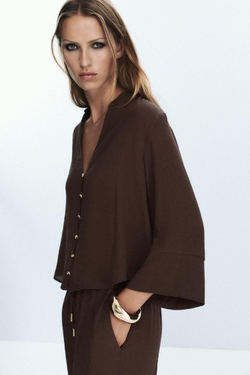 ZARA БЛУЗА BAMBULA, КОРИЧНЕВЫЙ