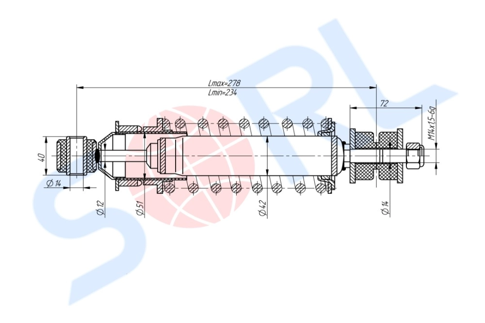 Амортизатор кабины пружинный 234/278, I/O, 14x72/14x40 DAF (CB0237) SORL