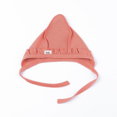 Ribbed baby hat with ruffles 0-3 months - Coral