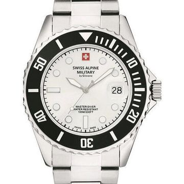 С браслетом Мужские наручные часы с серебряным браслетом Swiss Alpine Military 7053.1132 mens watch 42mm 10ATM