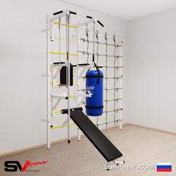 Шведская стенка Sv Sport усиленная 69610 (Турник стандарт/Брусья/Стойка/Скамья/Канат/Трапеция/Цепь/Мешок 15кг/Канатный лаз)