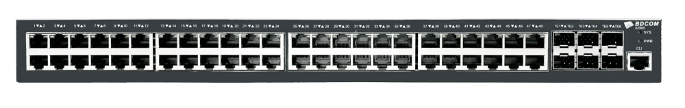 Управляемый коммутатор BDCOM S2900, 48 RJ45 1Гбит/с, 6 SFP+ 10Гбит/с, L3, 2 БП