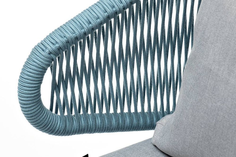 "Милан" кресло плетеное из роупа, каркас алюминий светло-серый (RAL7035) муар, роуп бирюзовый круглый, ткань светло-серая