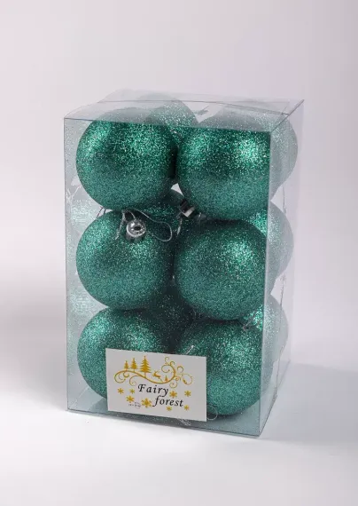 Набор пластиковых шаров Вероника 60 мм., бирюза глиттер, 12 шт., ЕлкиТорг (150225)