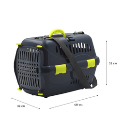 Клиппер-переноска ZOOSET с прозрачной дверцей и ремнем - М (48х32х32 см) - серый/желтый