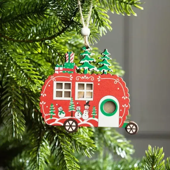 Ёлочная игрушка Фургончик 11*11*1,5 см., от батареек, свечение тёплое белое, Luazon Lighting (6117360)