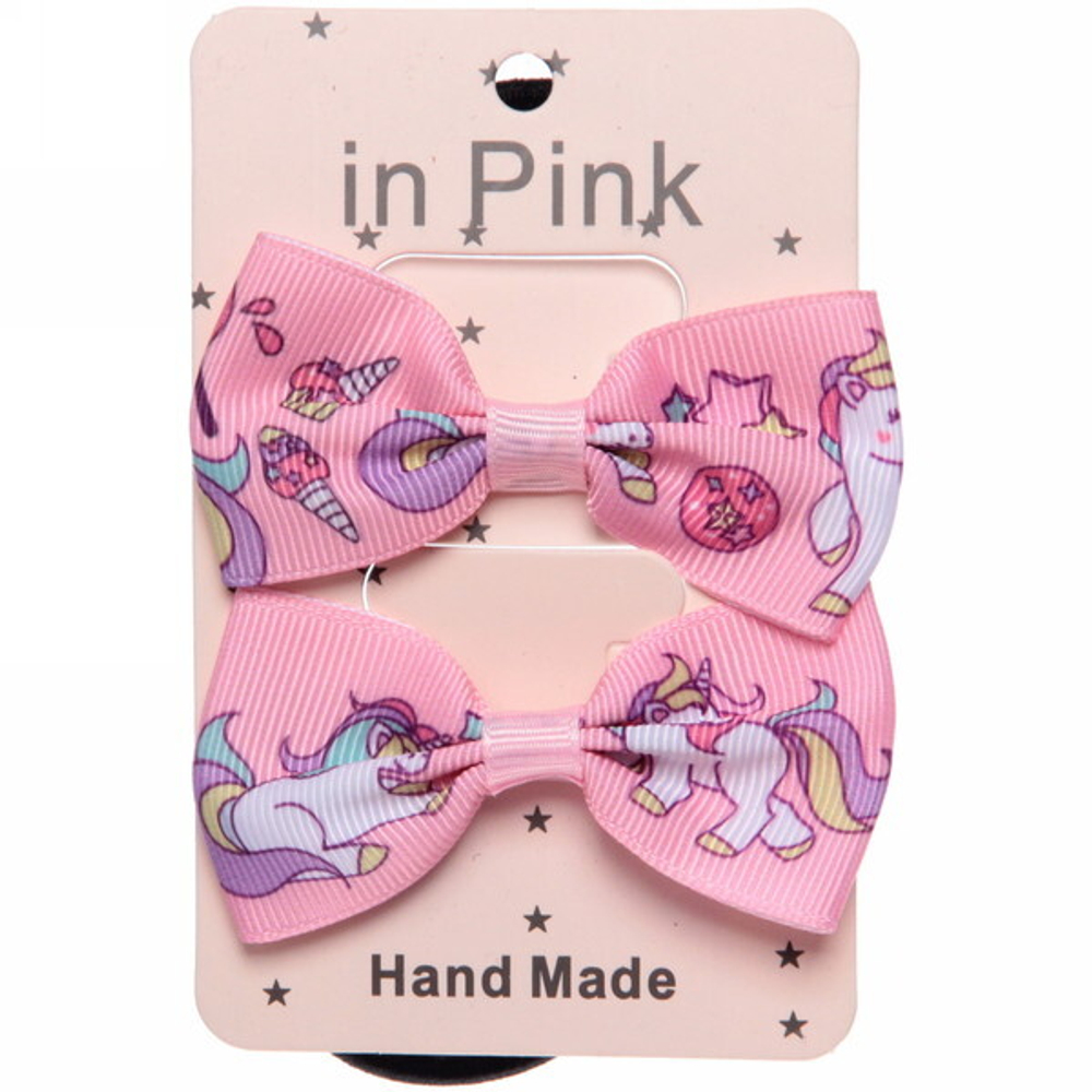 Банты для волос детские 2 шт «Small Happiness», единорожки и леденцы, микс 2 цвета, 4*6,5см
