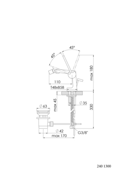 Смеситель для биде и рукомойников Steinberg серия 240 с донным клапаном, хром 240 1300