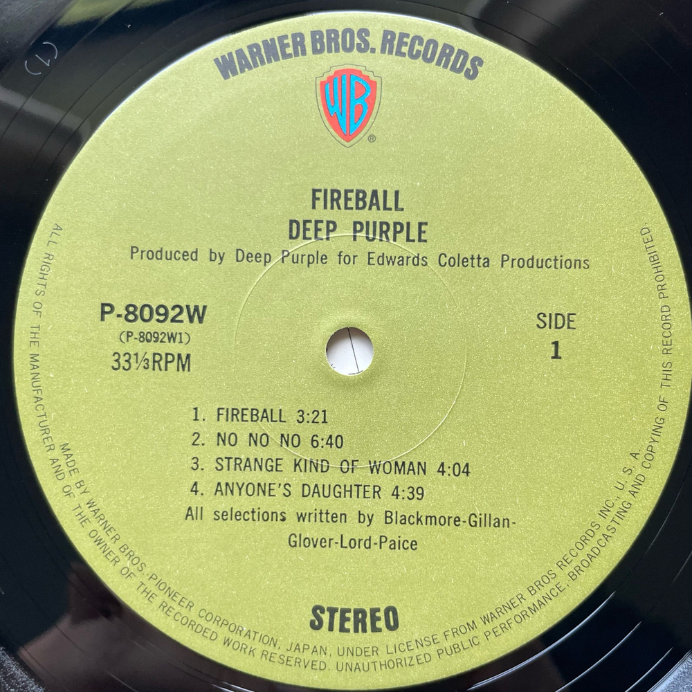 Винтажная виниловая пластинка LP Deep Purple Fireball (Япония 1971) (Без Оби)