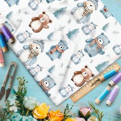 Ткань премиум интерлок зимние медведи