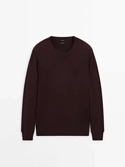 Massimo Dutti Хлопковый свитер с длинными рукавами, бордо