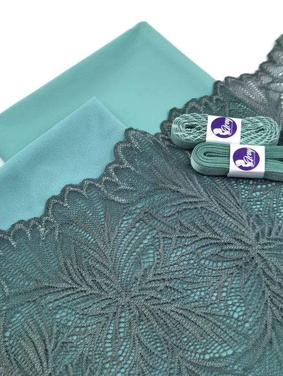 1079 Кружево эластичное 19 см, Италия, мандала, бальзамический зеленый