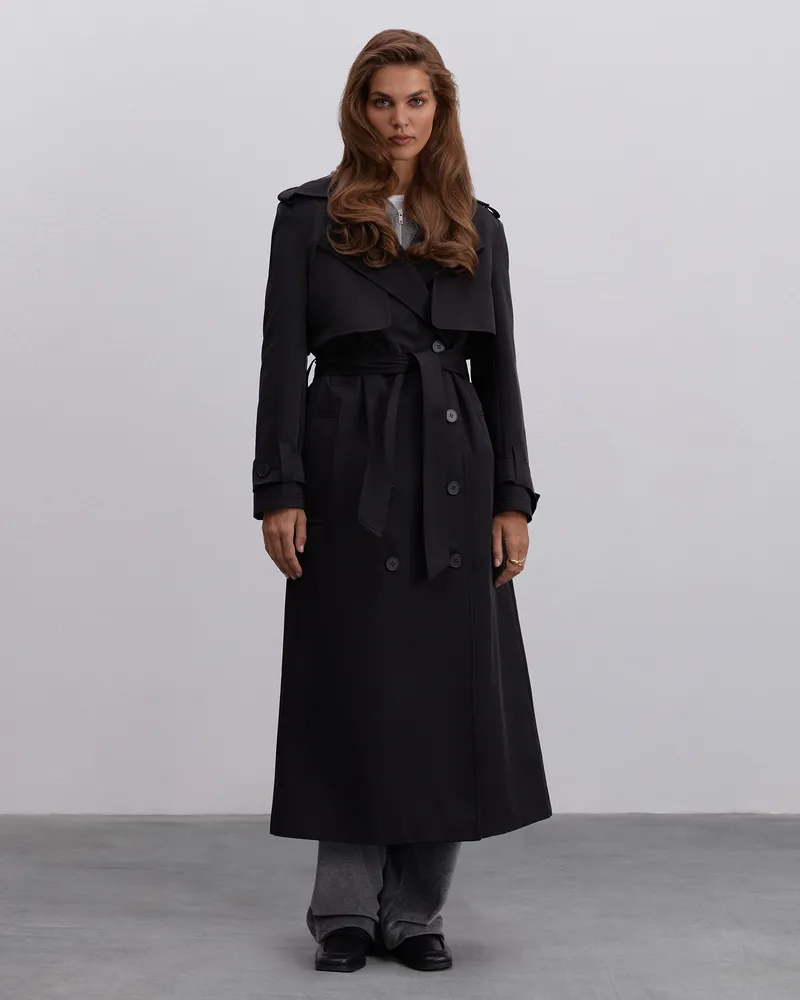 Черный тренч их хлопка с поясом